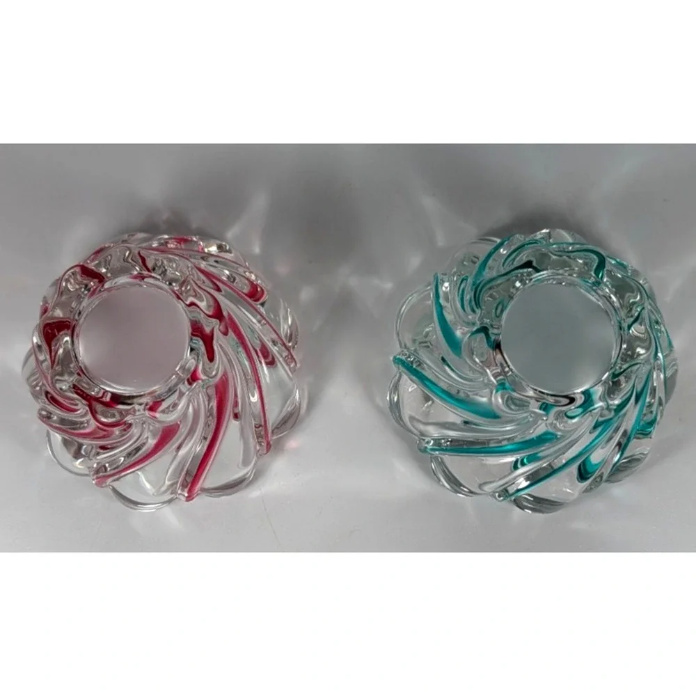 Mikasa Peppermint Red & Green Swirl Crystal Bowls 4